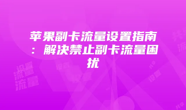 苹果副卡流量设置指南:解决禁止副卡流量困扰
