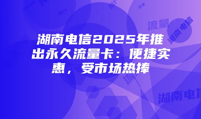 湖南电信2025年推出永久流量卡:便捷实惠,受市场热捧