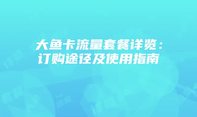 大鱼卡流量套餐详览:订购途径及使用指南