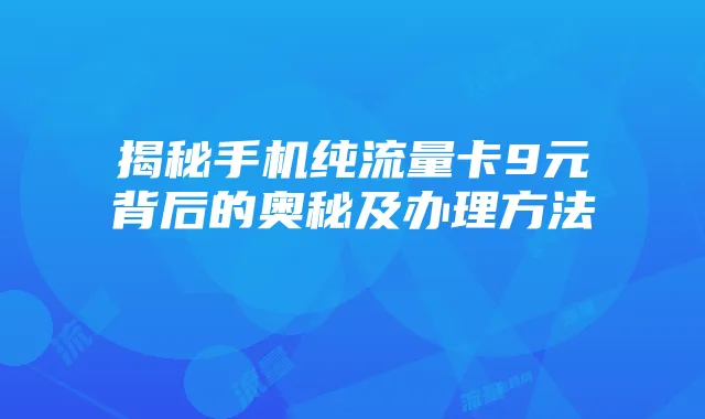 揭秘手机纯流量卡9元背后的奥秘及办理方法
