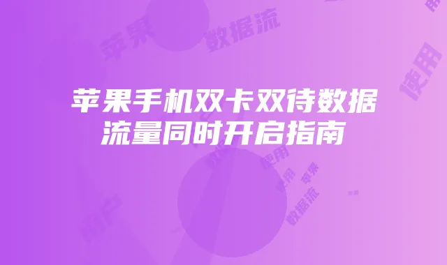 苹果手机双卡双待数据流量同时开启指南