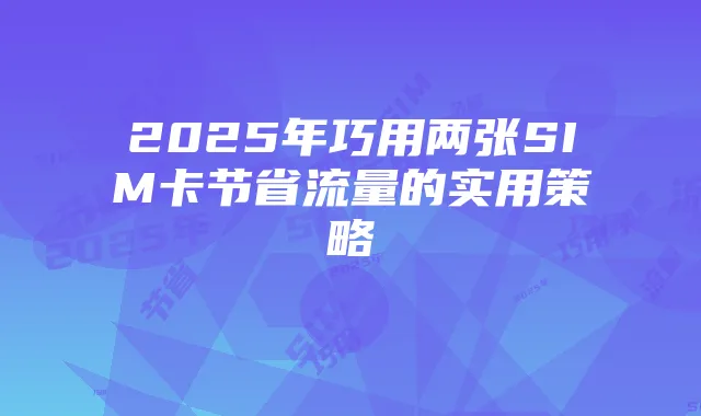 2025年巧用两张SIM卡节省流量的实用策略