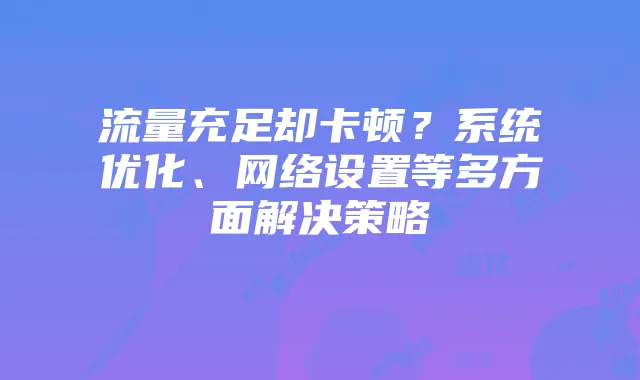 流量充足却卡顿?系统优化、网络设置等多方面解决策略