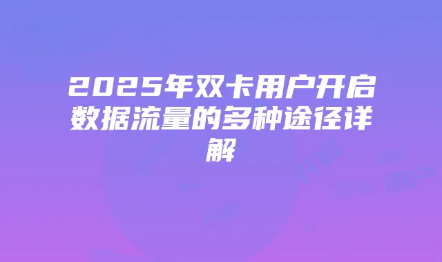 2025年双卡用户开启数据流量的多种途径详解