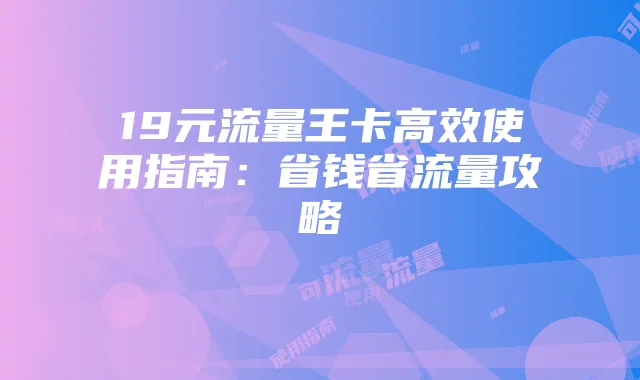 19元流量王卡高效使用指南:省钱省流量攻略