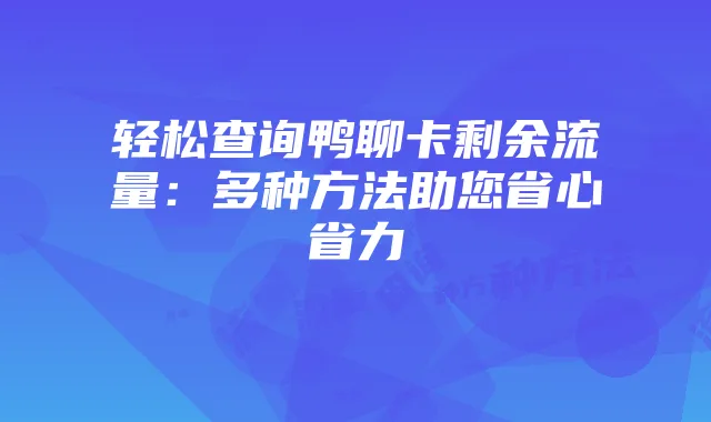 轻松查询鸭聊卡剩余流量：多种方法助您省心省力
