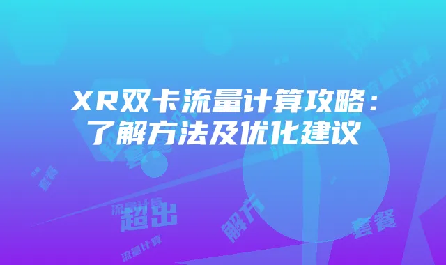XR双卡流量计算攻略:了解方法及优化建议
