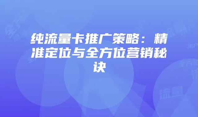 纯流量卡推广策略：精准定位与全方位营销秘诀
