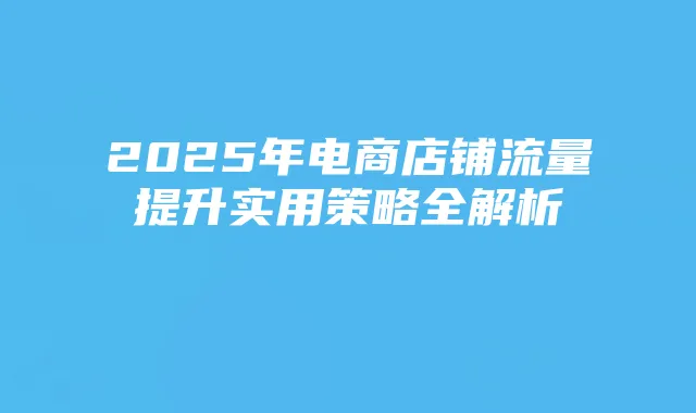 2025年电商店铺流量提升实用策略全解析