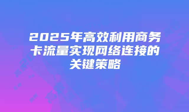 2025年高效利用商务卡流量实现网络连接的关键策略