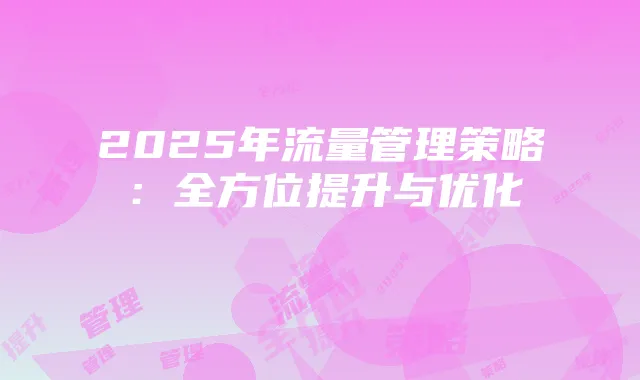 2025年流量管理策略:全方位提升与优化