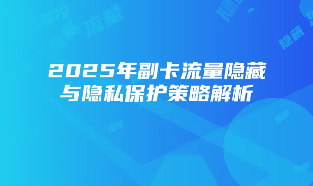 2025年副卡流量隐藏与隐私保护策略解析