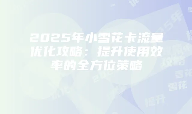 2025年小雪花卡流量优化攻略:提升使用效率的全方位策略