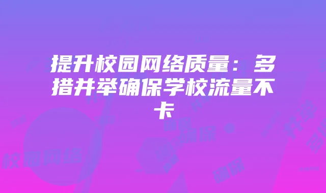 提升校园网络质量:多措并举确保学校流量不卡