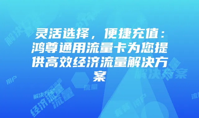 灵活选择，便捷充值：鸿尊通用流量卡为您提供高效经济流量解决方案