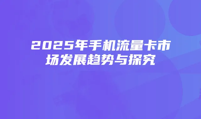 2025年手机流量卡市场发展趋势与探究