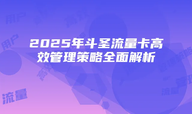2025年斗圣流量卡高效管理策略全面解析