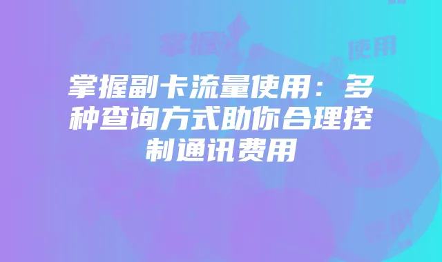 掌握副卡流量使用:多种查询方式助你合理控制通讯费用