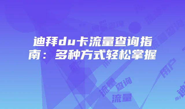 迪拜du卡流量查询指南:多种方式轻松掌握
