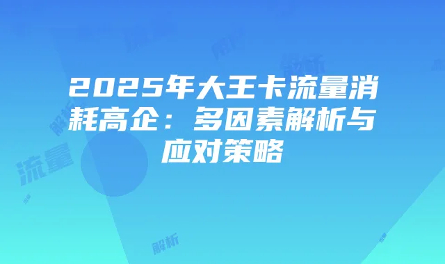 2025年大王卡流量消耗高企:多因素解析与应对策略