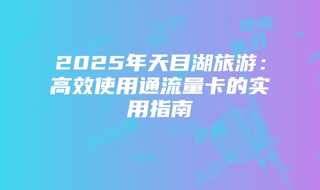 2025年天目湖旅游:高效使用通流量卡的实用指南