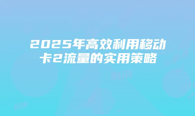 2025年高效利用移动卡2流量的实用策略