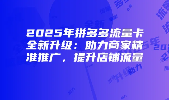 2025年拼多多流量卡全新升级：助力商家精准推广，提升店铺流量